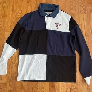 GUESS Caleb Long Sleeve Color Block Rugby Shirt L
